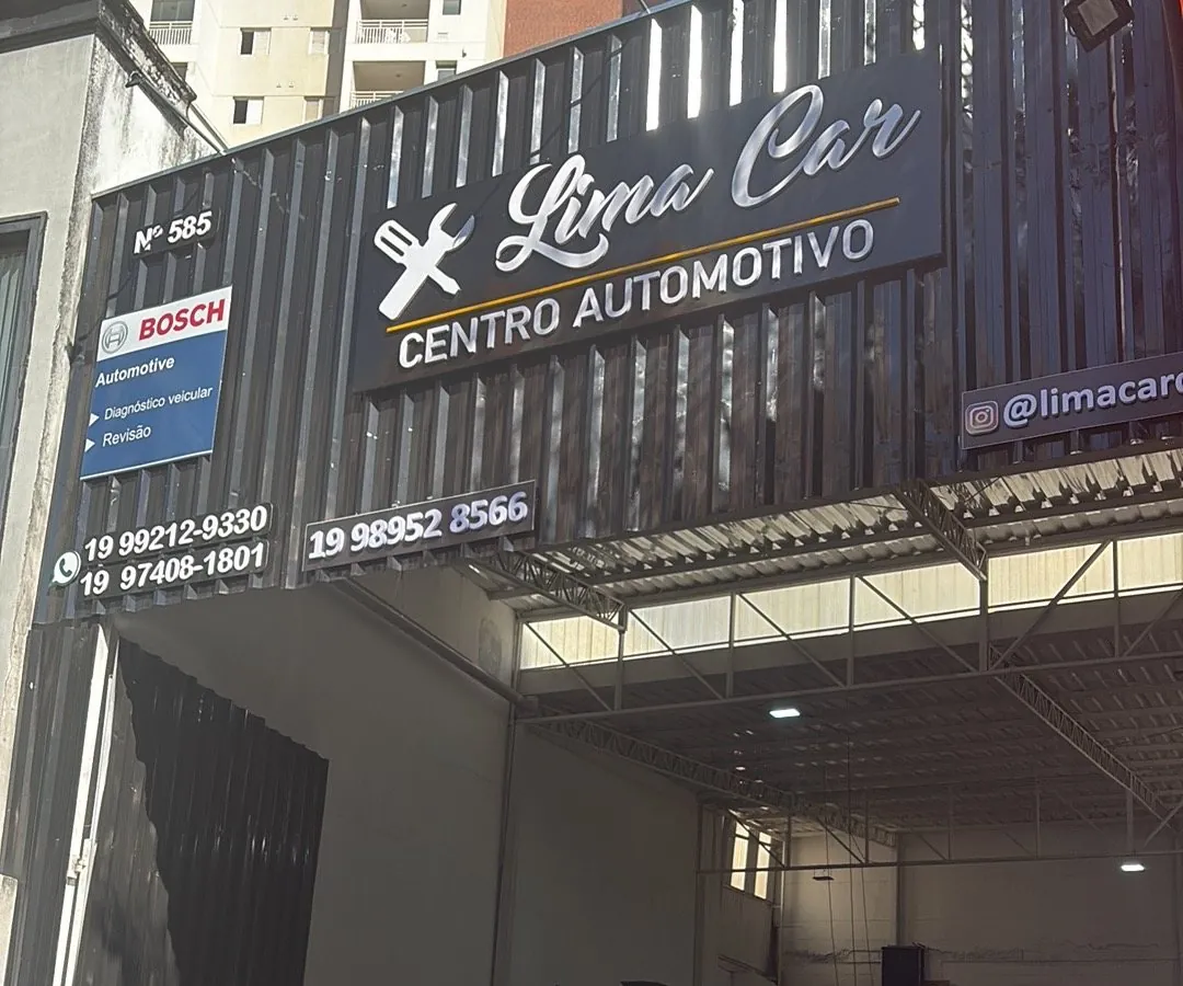 Fachada da Lima Car Centro Automotivo na Av. Anchieta, 585, Cambuí, Campinas